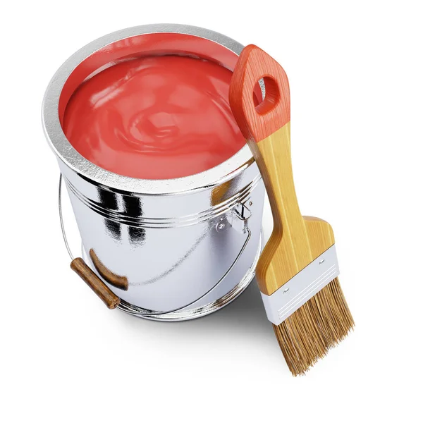 Paint bucket and brush Stock Image