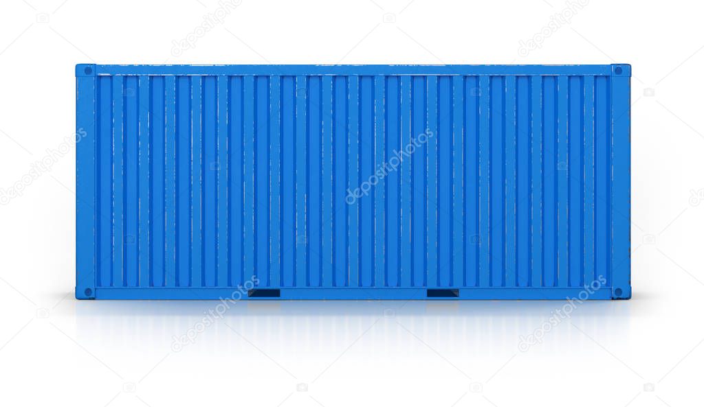 Side view of the blue shipping container 