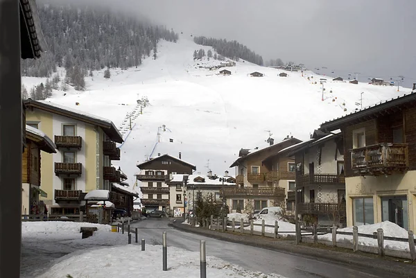 Vue Sur Village Livigno Les Pistes Ski Montagne Dans Les — Photo