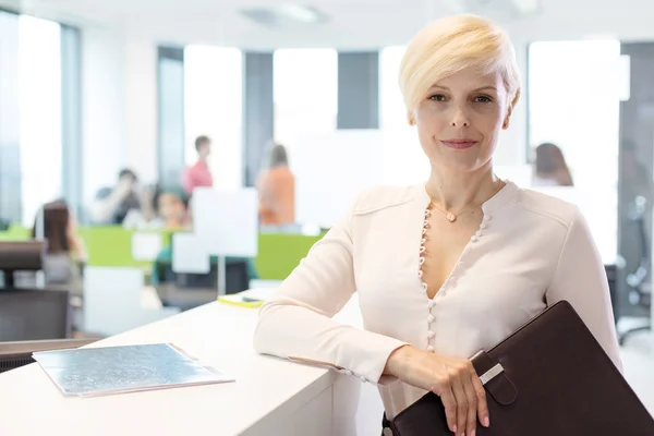 Confident businesswoman holding file in office