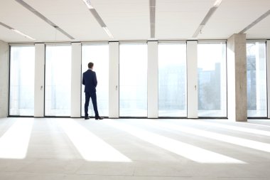 Ofis pencereden bakarak işadamı 