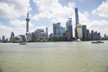 Pudong Skyline Huangpu Rive tarafından görünüm 