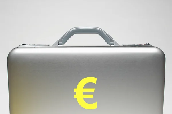 Silver briefcase with euro symbol — Stock Photo, Image