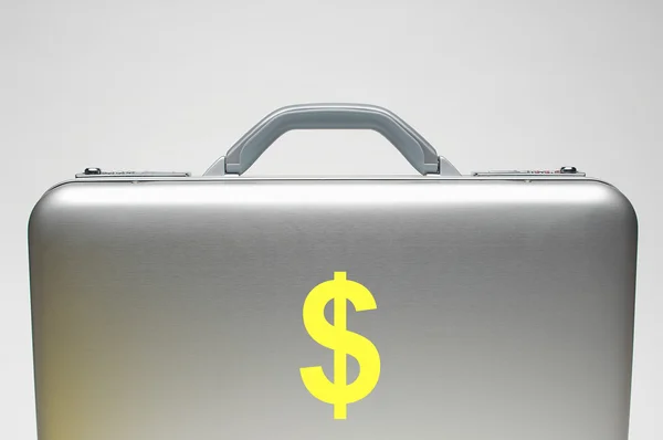 Stříbrný kufřík s symbol dolaru — Stock fotografie