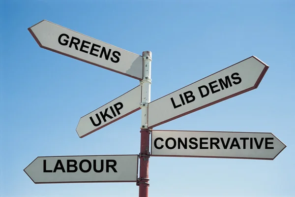 Sign post with UK Political parties — Stock Photo, Image