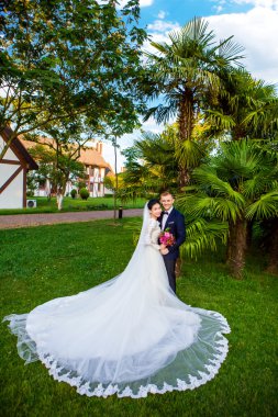 Çift ayakta Lawn düğün