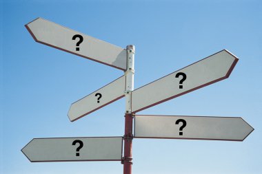 Signpost with question sign on arrows clipart