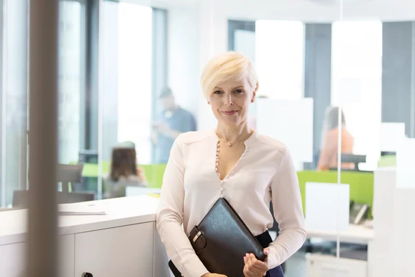 Selbstbewusste Geschäftsfrau mit Akte im Amt — Stockfoto