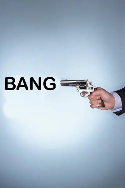 Όπλο με το κείμενο λέγοντας bang — Φωτογραφία Αρχείου