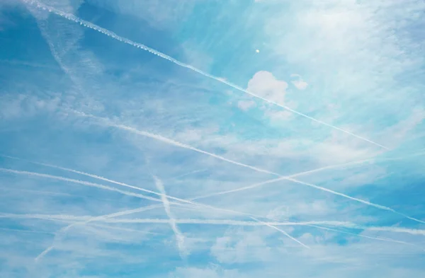 Multiple Jet Streams on Blue Sky — Stock Photo, Image