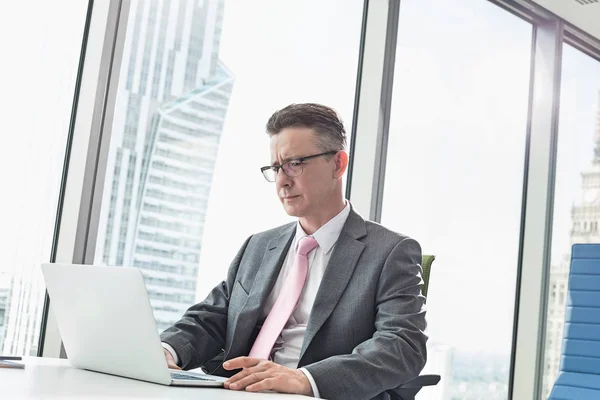 Volwassen zakenman met behulp van laptop — Stockfoto