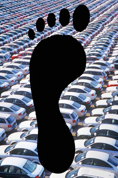 Fotavtryck över parkering bilar — Stockfoto