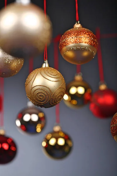 Red and golden Christmass baubles — Stock Photo, Image