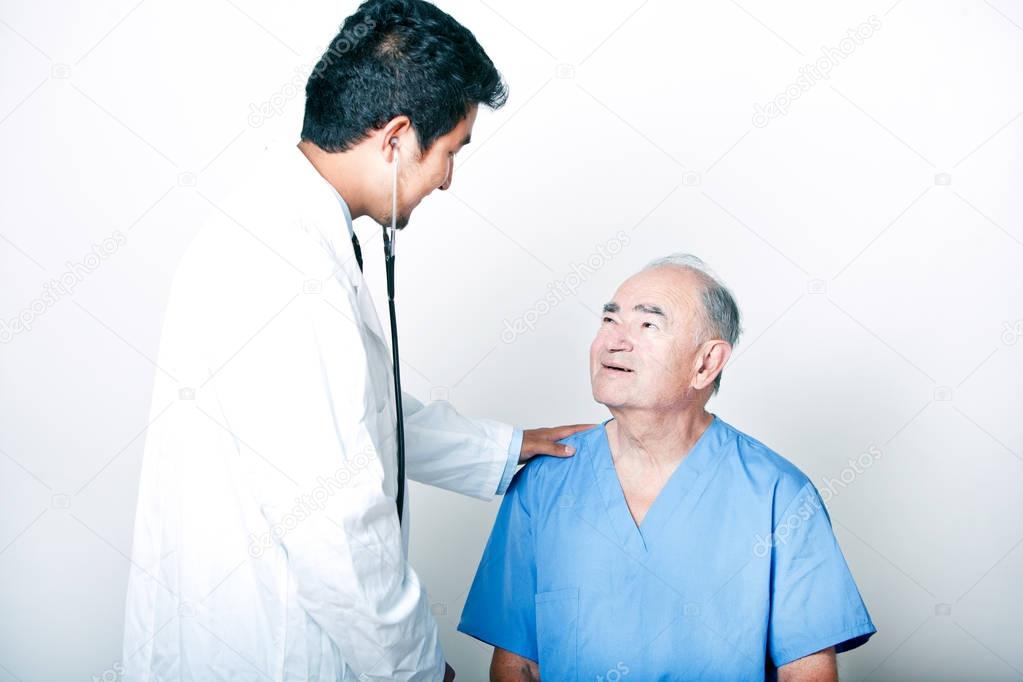 Asian Doctor comforting a Senior patient