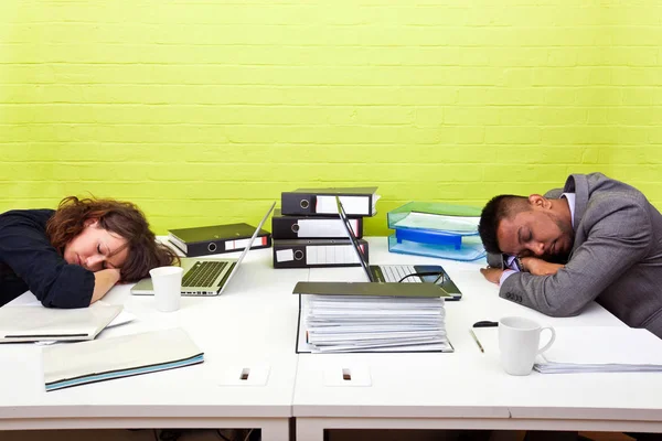 Kolleger sover ved skrivebordet - Stock-foto