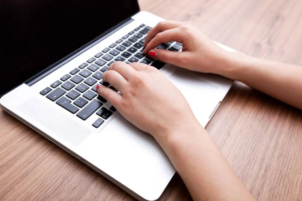 ノートパソコンに入力する女性の手 — ストック写真