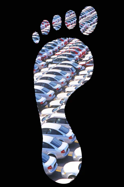 Bilar parkerade i fotavtryck — Stockfoto