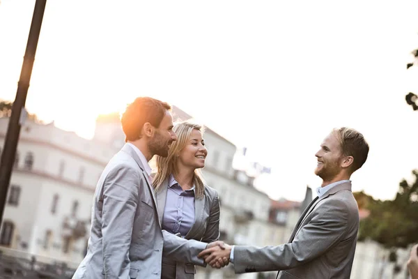 Felices hombres de negocios dándose la mano —  Fotos de Stock