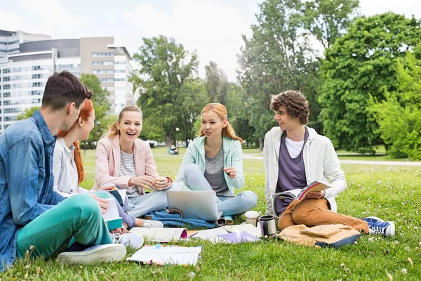 Przyjaciele University studiuje na trawie — Zdjęcie stockowe