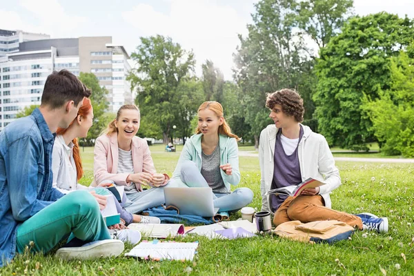 Amis universitaires étudiant sur herbe — Photo