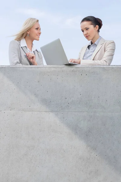 Empresaria usando laptop con compañero de trabajo —  Fotos de Stock