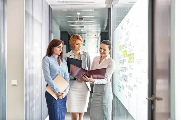 Businesswomen with file folders discussing — Stock Photo, Image