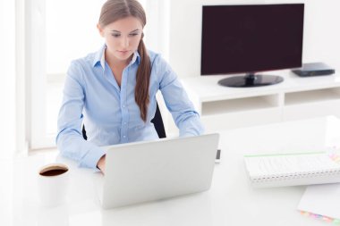 İş kadını Laptop 'ta çalışıyor 