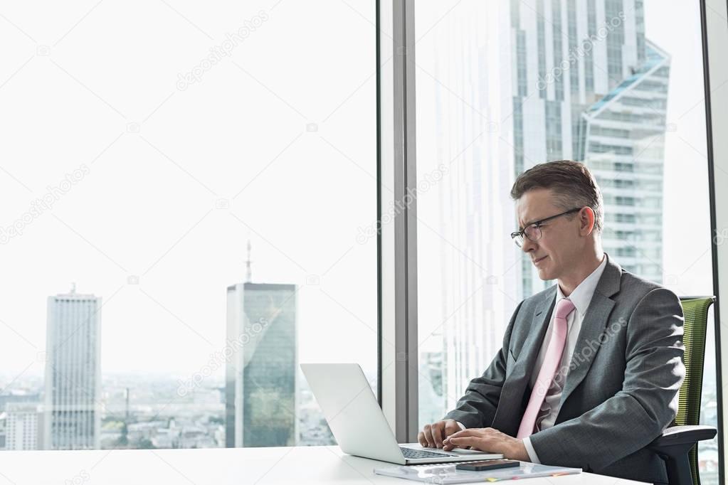 Mature businessman using laptop 