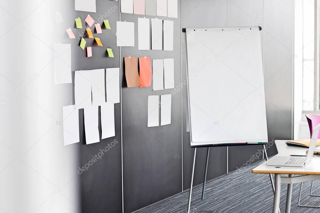 Flip chart by sticky notepapers on wall