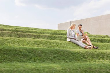 Dizüstü bilgisayar kullanan genç iş kadınları 