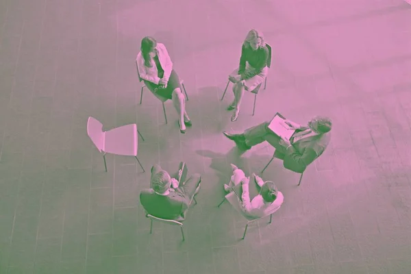 High Angle View Business People Having Meeting Office — 스톡 사진