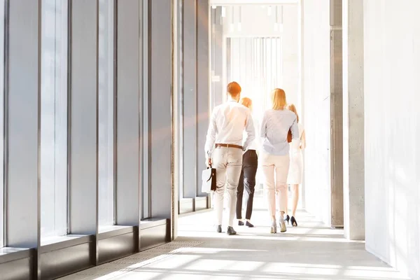 Zakenmensen Lopen Tijdens Het Praten Kantoor Hal — Stockfoto