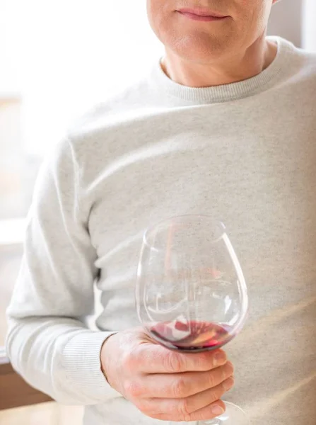 Portrait Senior Man Drinking Wine Home — Stock Photo, Image