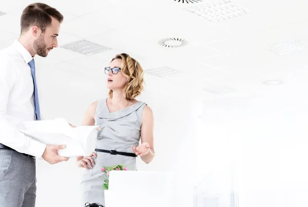 Young Attractive Businessman Discussing Business Plans Businesswoman Office — Stock Photo, Image