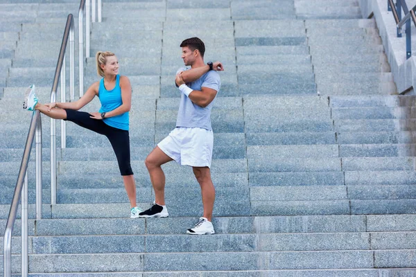 Young Attractive Couple Exercising Stairs — Stock Photo, Image