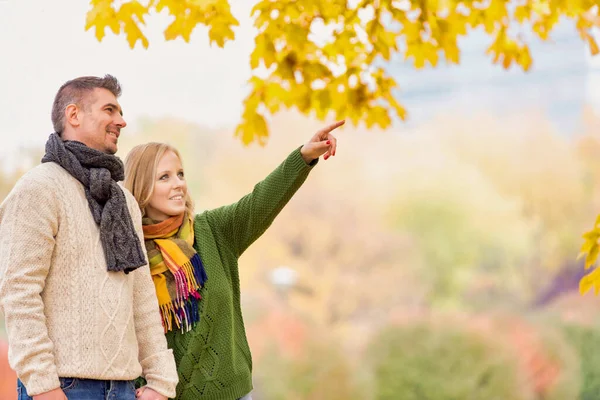 Portrait Attractive Couple Enjoying Autumn Park — Stock Photo, Image