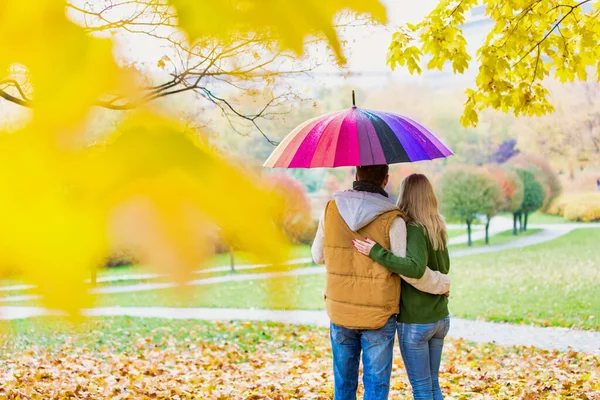 Vista Trasera Del Hombre Sosteniendo Paraguas Mientras Disfruta Hermosa Vista — Foto de Stock