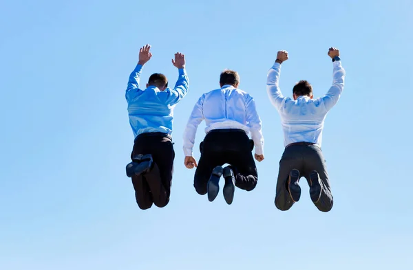 Group Mature Businessmen Jumping Office Rooftop — Stock Photo, Image