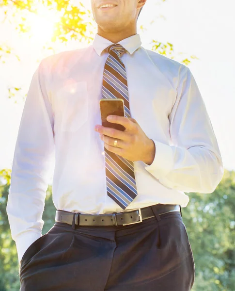 Low Angle View Handsome Mature Businessman Using Smartphone — Stock Photo, Image