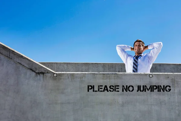 Portrait Mature Businessman Relaxing Rooftop — Stock Photo, Image