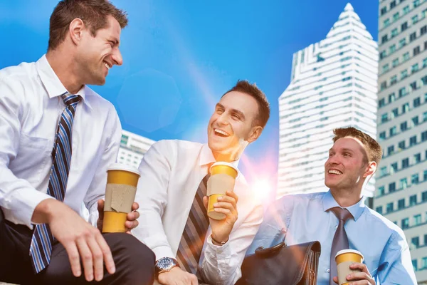 Group Colleagues Sitting Talking While Drinking Coffee Work — Stock Photo, Image