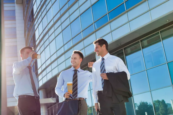 Mature Attractive Businessmen Walking While Talking Office Building Work — Stock Photo, Image
