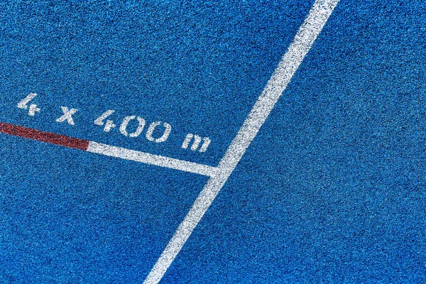 Close 400 Meter Sprint Blue Tracking Field — Stock Photo, Image