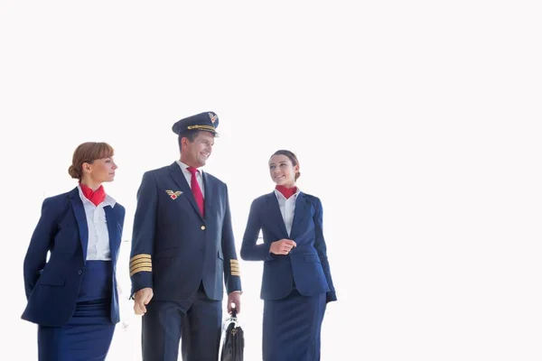 Cutouts Mature Pilot Walking Beautiful Flight Attendants — Stock Photo, Image