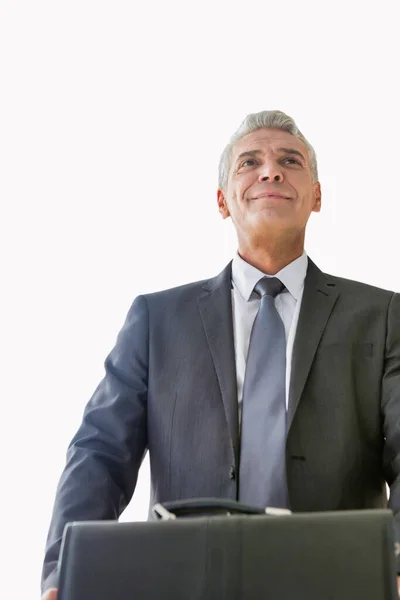 Cutout Smiling Mature Businessman Standing Suit — Stock Photo, Image