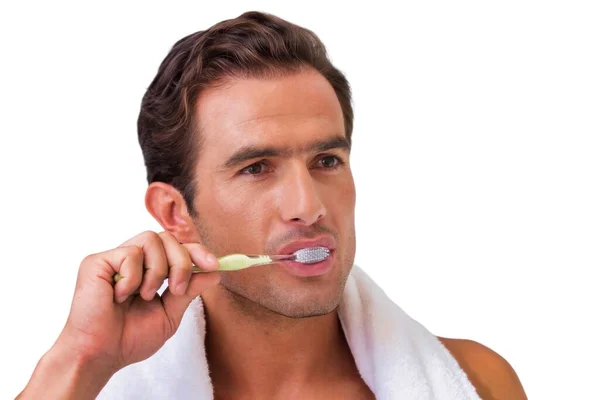 Wycięcie Człowieka Myjącego Zęby Łazience — Zdjęcie stockowe