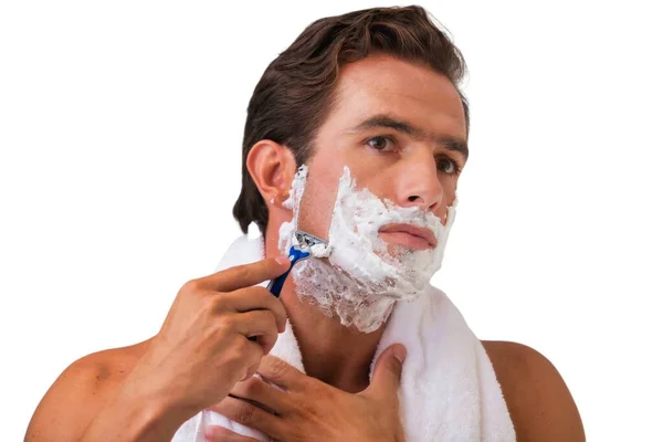 Cutout Man Shaving His Beard Bathroom — Stock Photo, Image