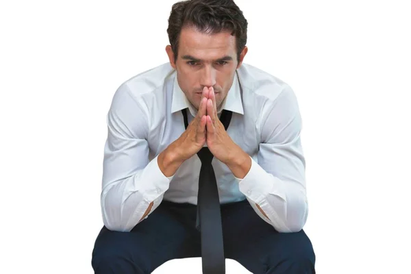 Cutout Stressed Overworked Businessman Sitting — Stock Photo, Image