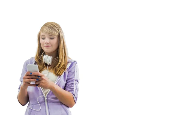 Ritagli Giovane Ragazza Adolescente Attraente Utilizzando Smartphone — Foto Stock