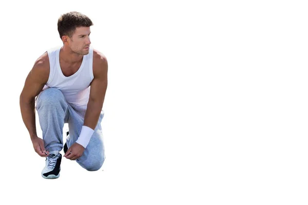 Cutout Young Attractive Man Wearing Sports Wear Tying His Rubber — Stock Photo, Image